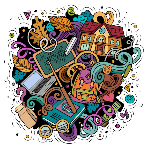 卡通可爱的涂鸦回到学校多姿多彩图片下载