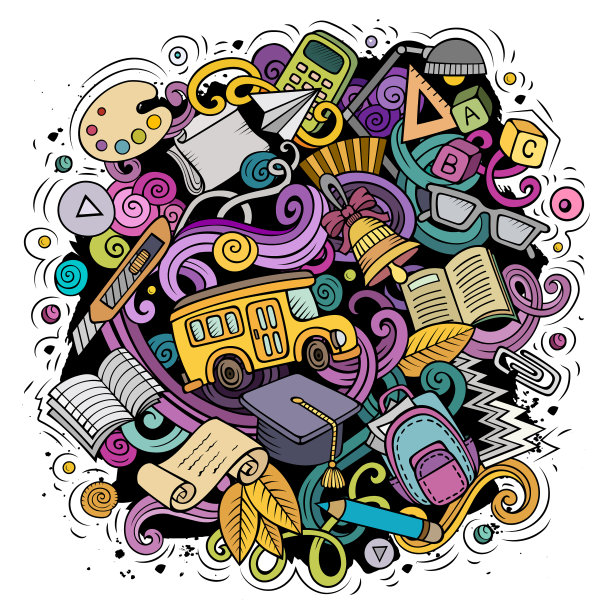 卡通可爱的涂鸦回到学校多姿多彩图片下载