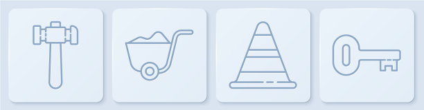 设置线锤交通锥铲和旧钥匙图片下载