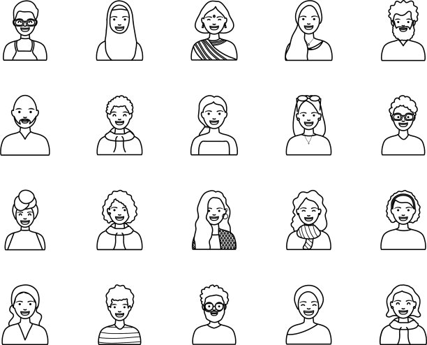 多样性人的图标设置在白色的背景图片下载