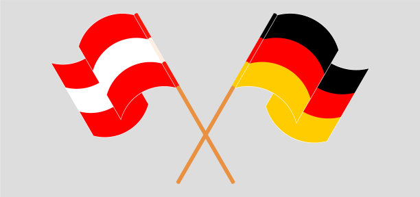 交叉挥舞着奥地利和德国的旗帜图片下载