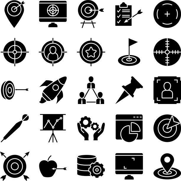 火箭和目标图标设置剪影风格图片下载
