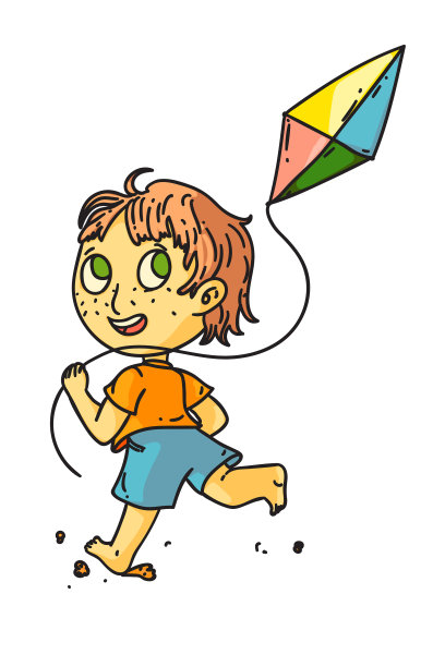 孩子放风筝孤立可爱的小男孩奔跑图片下载