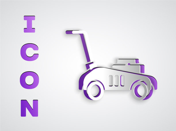 剪纸割草机图标孤立在灰色图片下载