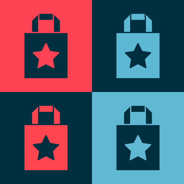 波普艺术纸购物袋图标孤立的颜色图片下载