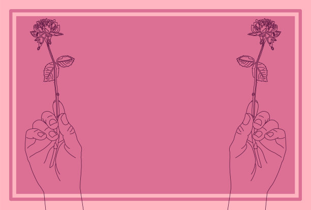 手握一枝玫瑰的线条艺术图片下载