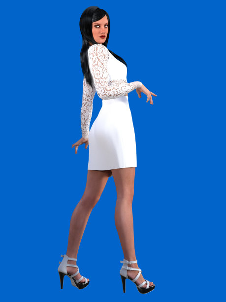 优雅的年轻女子在白色连衣裙和鞋子，3d插图图片下载
