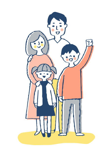 一个四口之家面带微笑地站着图片下载