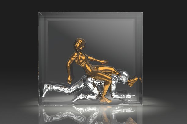 概念隔离玻璃背后的人的3d插图图片下载