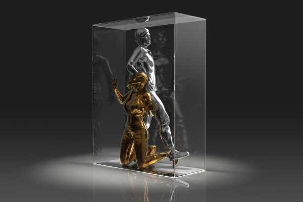 概念隔离玻璃背后的人的3d插图图片下载