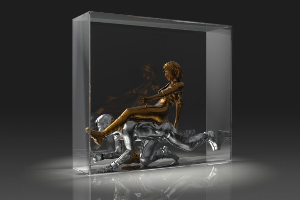 概念隔离玻璃背后的人的3d插图图片下载