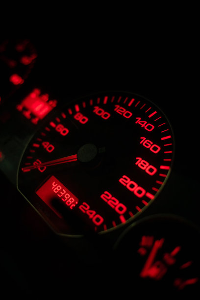 高速计与红灯的夜晚特写。汽车仪表板。垂直图图片下载