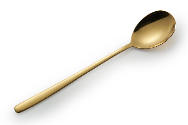 金色的勺子孤立在白色的背景，剪辑路径图片下载