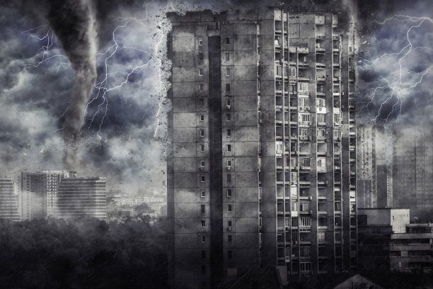 全市期间伴有龙卷风、暴雨和闪电。数码插图图片下载