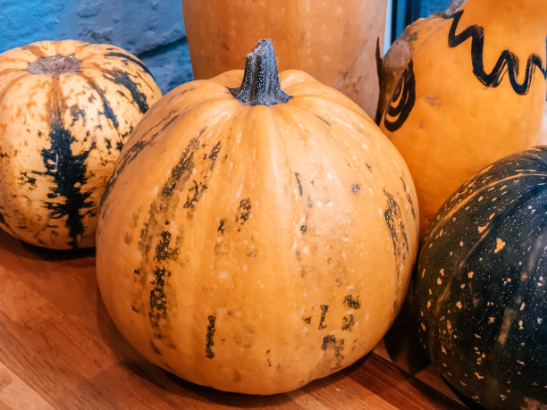 南瓜在室内作为万圣节的象征。南瓜的照片。健康饮食。图片下载
