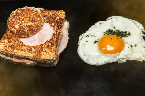 火腿芝士三明治配烤鸡蛋图片下载