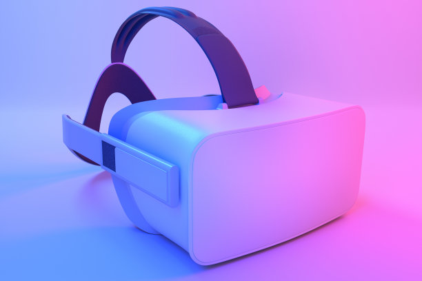 虚拟现实眼镜孤立在霓虹灯的白色背景图片下载