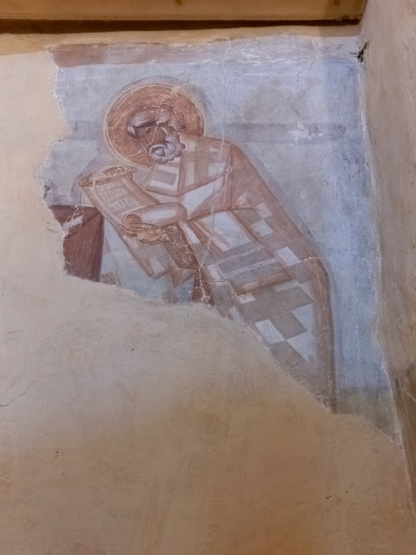 俄罗斯诺夫哥罗德Veliky Novgorod的圣三位一体教堂壁画-来自神父服务的无名圣徒图片下载