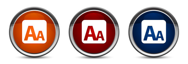 字体大小的盒子图标专属蓝、红、橙圆形按钮设计套装图片下载