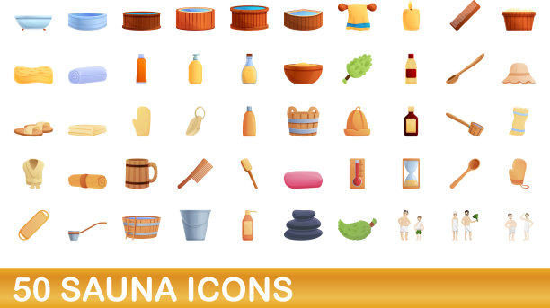 50个桑拿图标设置卡通风格图片下载