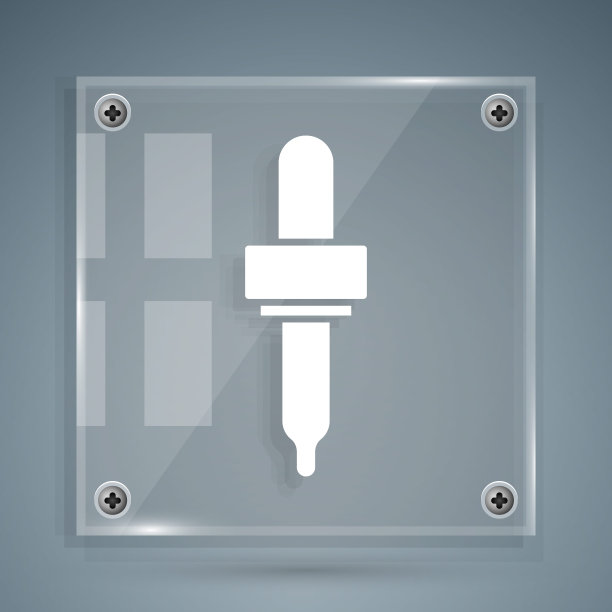 白色吸管图标孤立在灰色背景。医疗，化妆品，化学实验室设备的元素。方形玻璃面板。向量图片下载