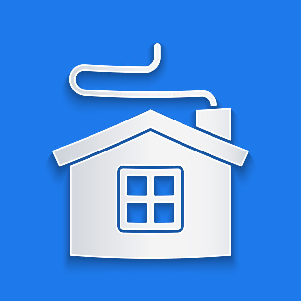 剪纸圣诞快乐屋图标孤立在蓝色背景。家的象征。纸艺术风格。向量图片下载