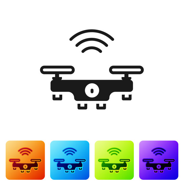黑色智能无人机系统图标隔离在白色上图片下载
