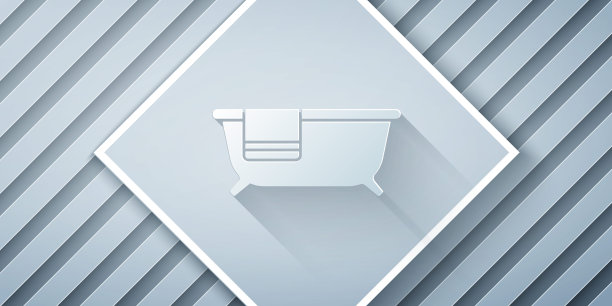 剪纸浴缸图标孤立在灰色背景。纸艺术风格。向量图片下载