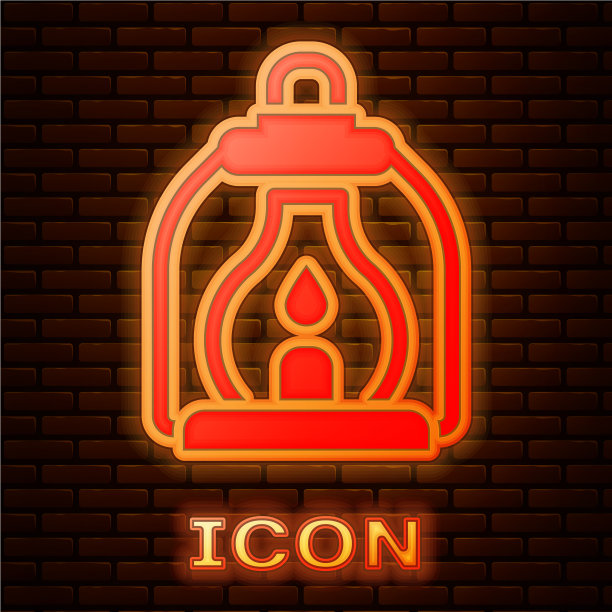 发光的霓虹灯露营灯图标孤立图片下载