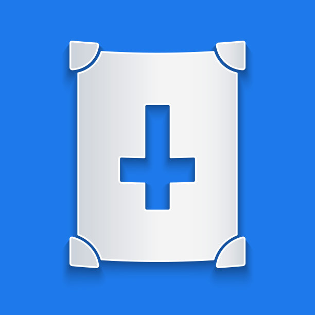 剪纸古老的魔法书与炼金术配方和神秘的咒语和结界图标孤立在蓝色的背景。纸艺术风格。向量图片下载