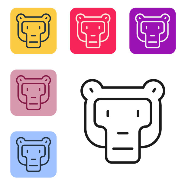 黑线猴子图标孤立在白色背景。动物的象征。设置图标的颜色方形按钮。向量图片下载