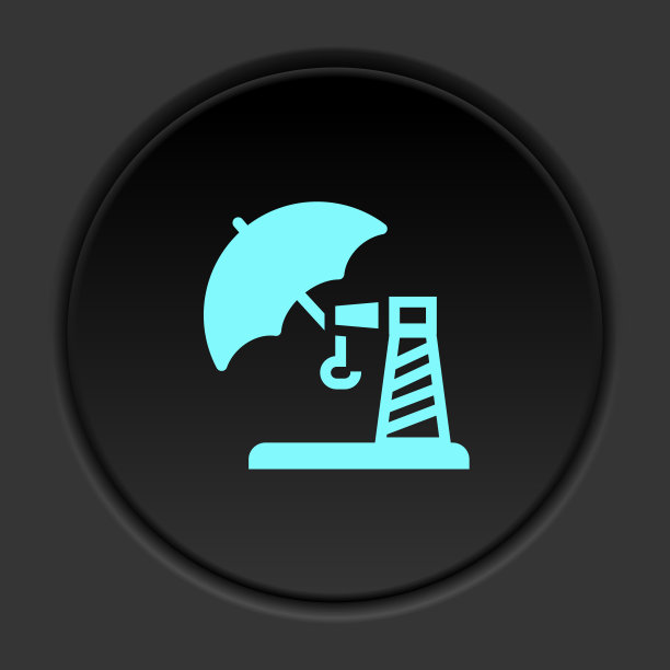 圆形背景上的黑色按钮平面图标。建筑施工保险黑圈矢量图标图片下载