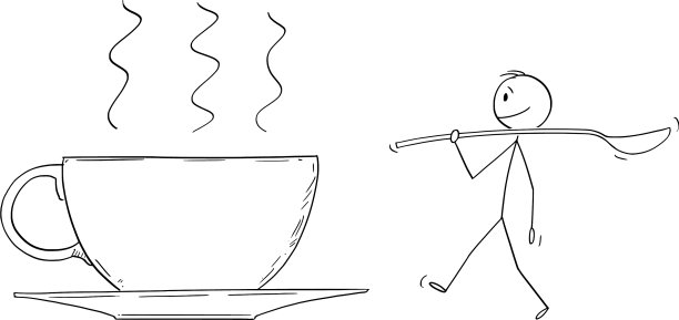 卡通大杯咖啡或茶和小个子男人图片下载