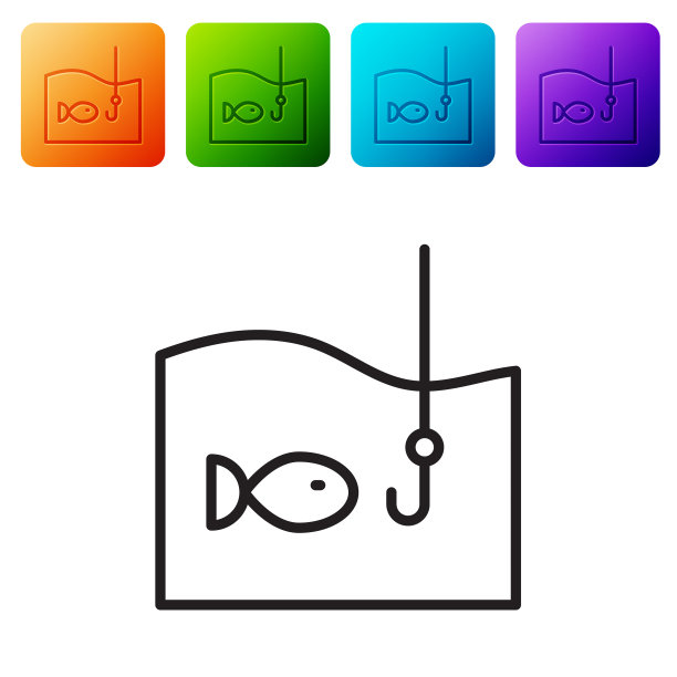 黑线鱼钩水下与鱼的图标图片下载