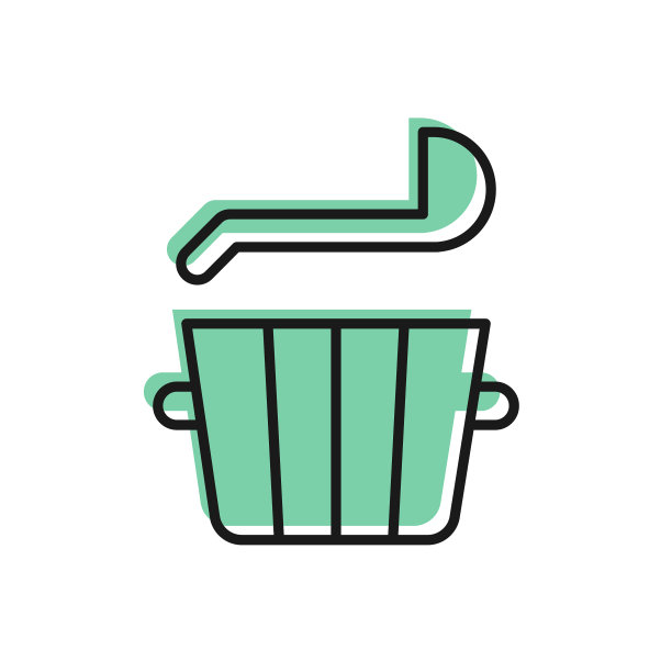 黑线蒸桑拿桶和钢包图标隔离上图片下载