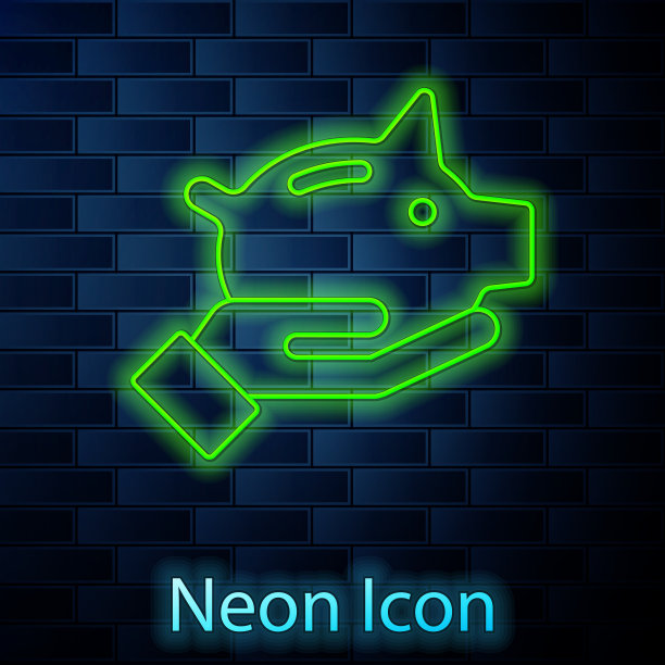 发光的霓虹线存钱罐图标孤立上图片下载