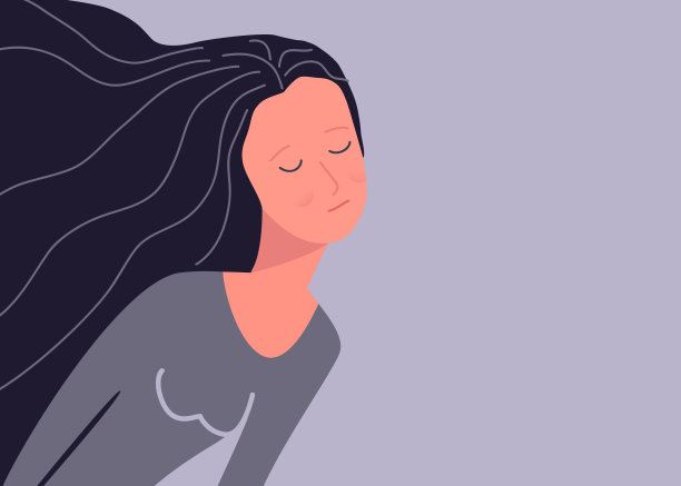 悲伤孤独的女孩闭着眼睛。卡通人物的年轻女子有问题，孤独，抑郁。伤心的女孩。有文字位置的海报。心理健康的概念。向量图片下载