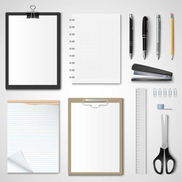 在明亮的背景上收集办公用品图片下载