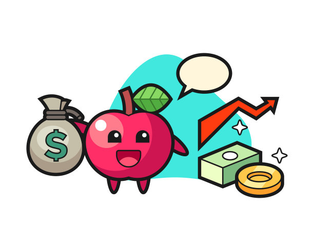 苹果卡通人物拿着钱袋图片下载