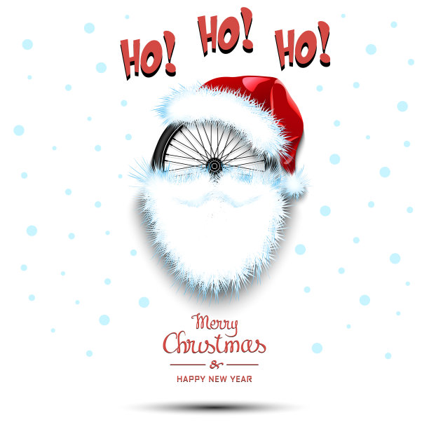 新年快乐。圣诞老人的自行车轮子图片下载