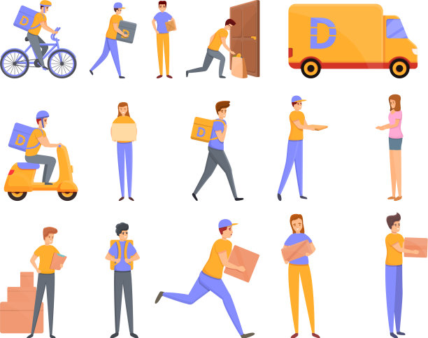 送货上门图标设置卡通风格图片下载