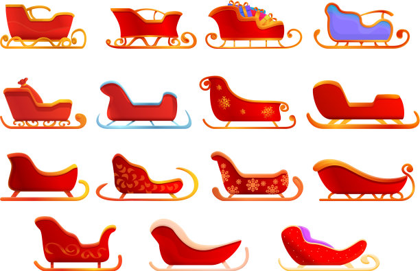 雪橇图标设置卡通风格图片下载