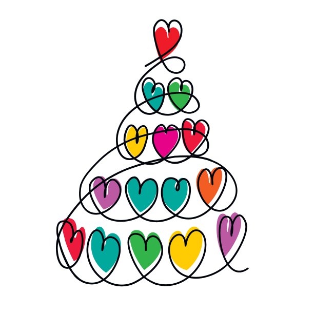 连续的单线画一棵圣诞树，用心做装饰。图片下载