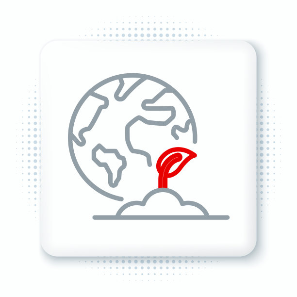 线地球仪和植物图标孤立在白色图片下载