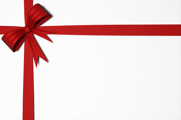 大丝带与礼品蝴蝶结在红色孤立的白色背景图片下载