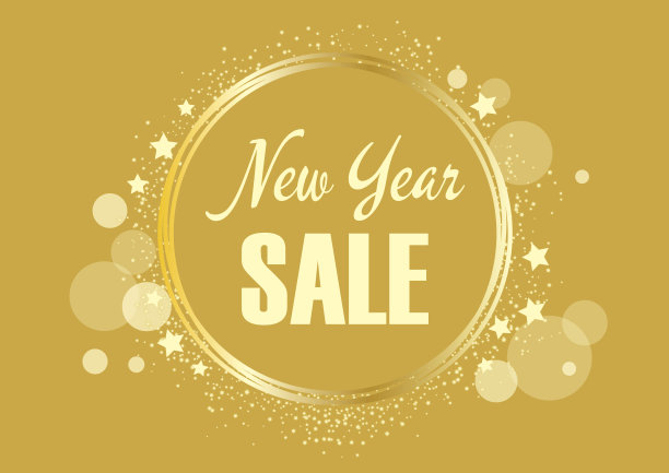新年销售闪亮的金色背景圆形框架向量图片下载