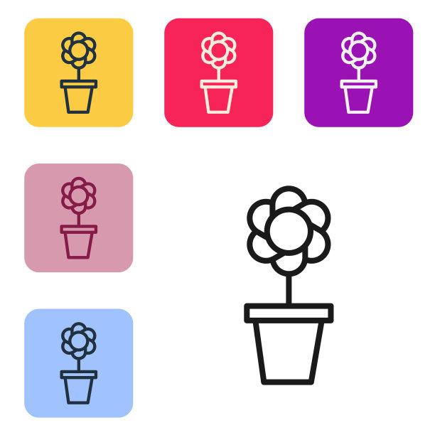 黑线花在盆中图标孤立在白色图片下载