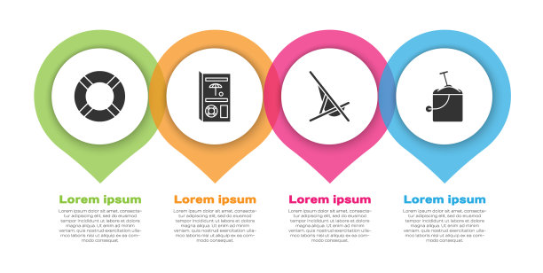 设置救生圈旅游手册，日光浴床和沙子图片下载