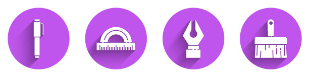 设置钢笔、量角器、钢笔笔尖和油漆图片下载