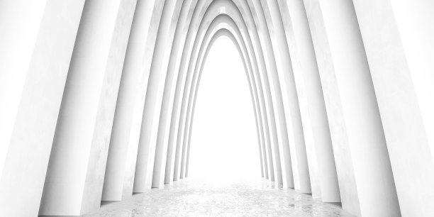 白色抽象教堂拱门哥特式现代建筑3d渲染插图背景图片下载